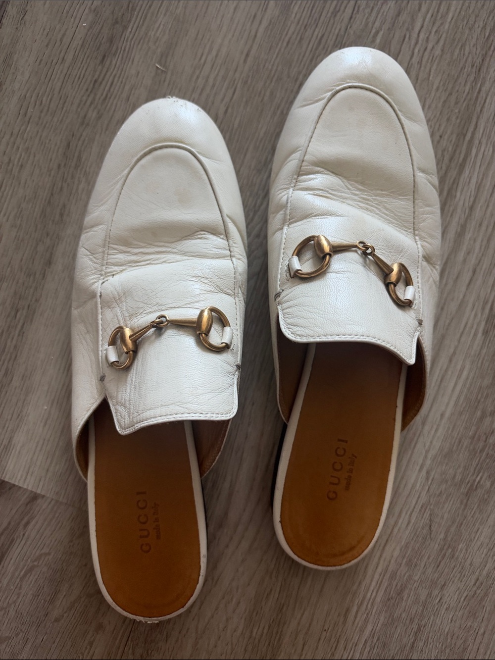 Gucci Cream Leather Horsebit Backless Loafers